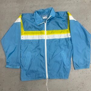Vintage 80s Winning Ways Windbreaker Jacket XL Blue Yellow Stripe Retro Y2K